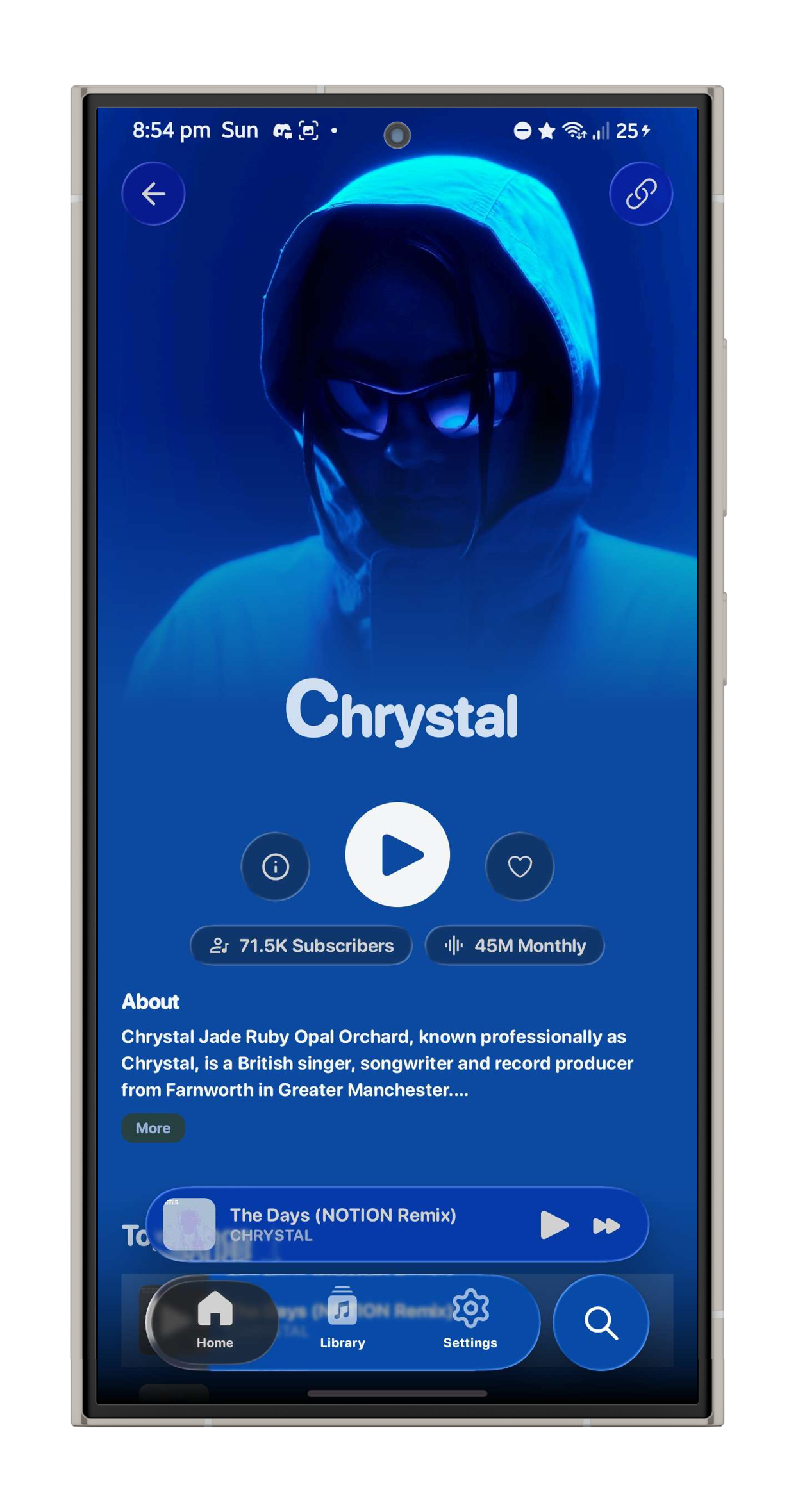 Convx artist page tinted blue from the artist photo