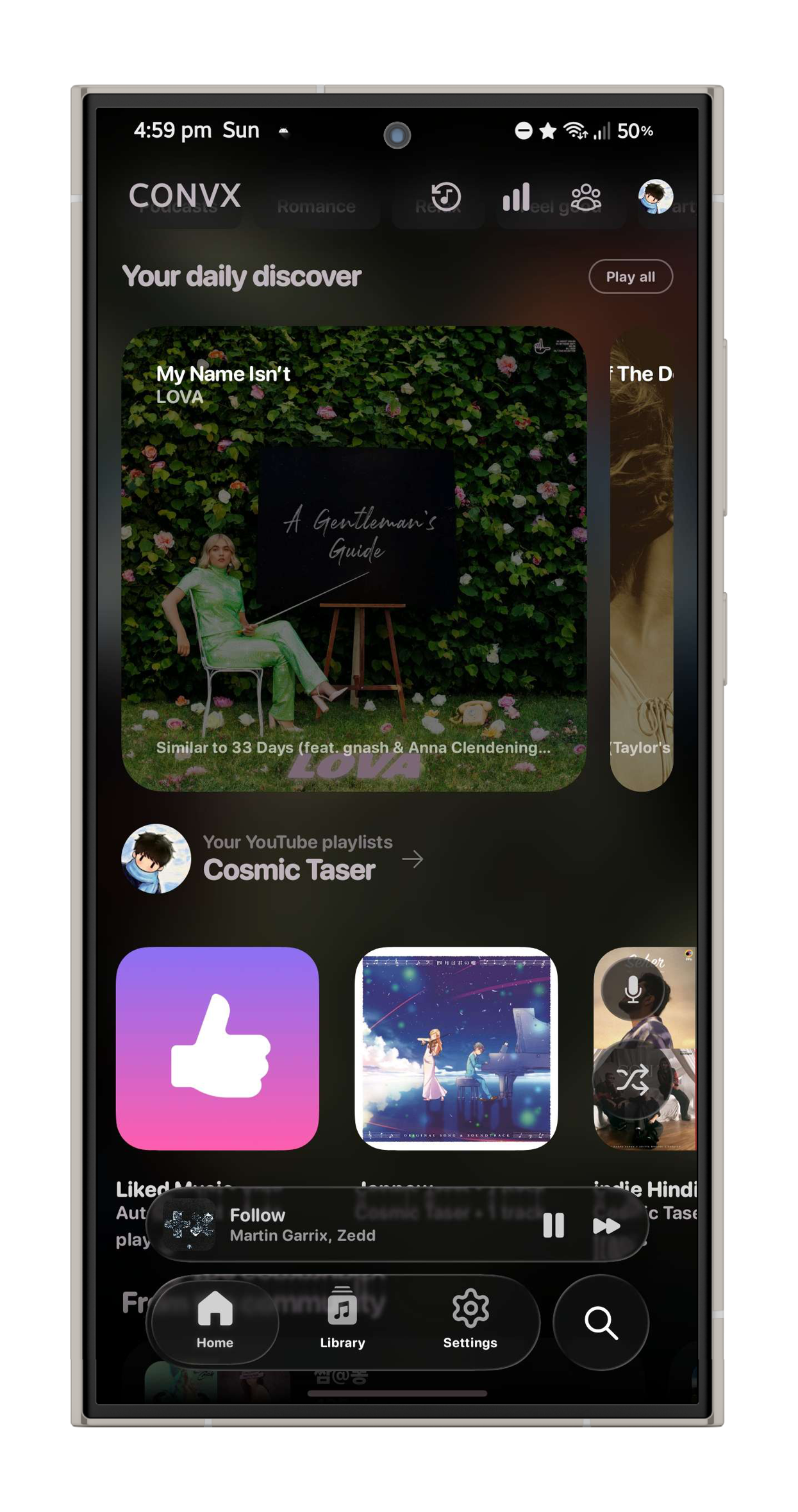 Convx daily discover carousel and YouTube playlists