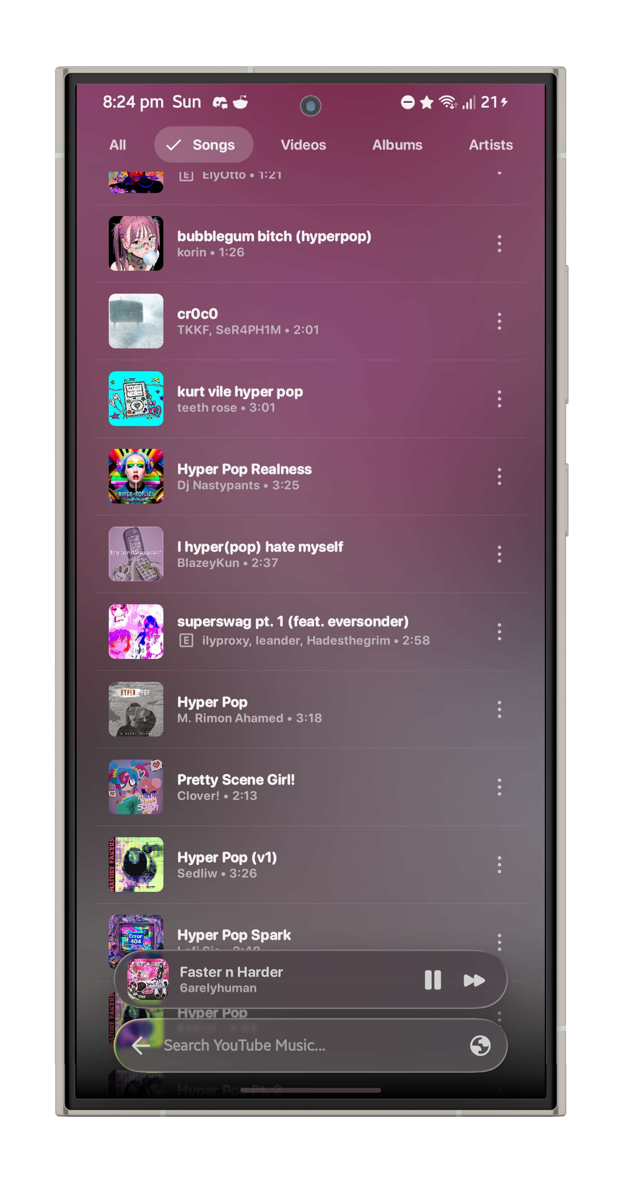 Convx library song list filtered to songs