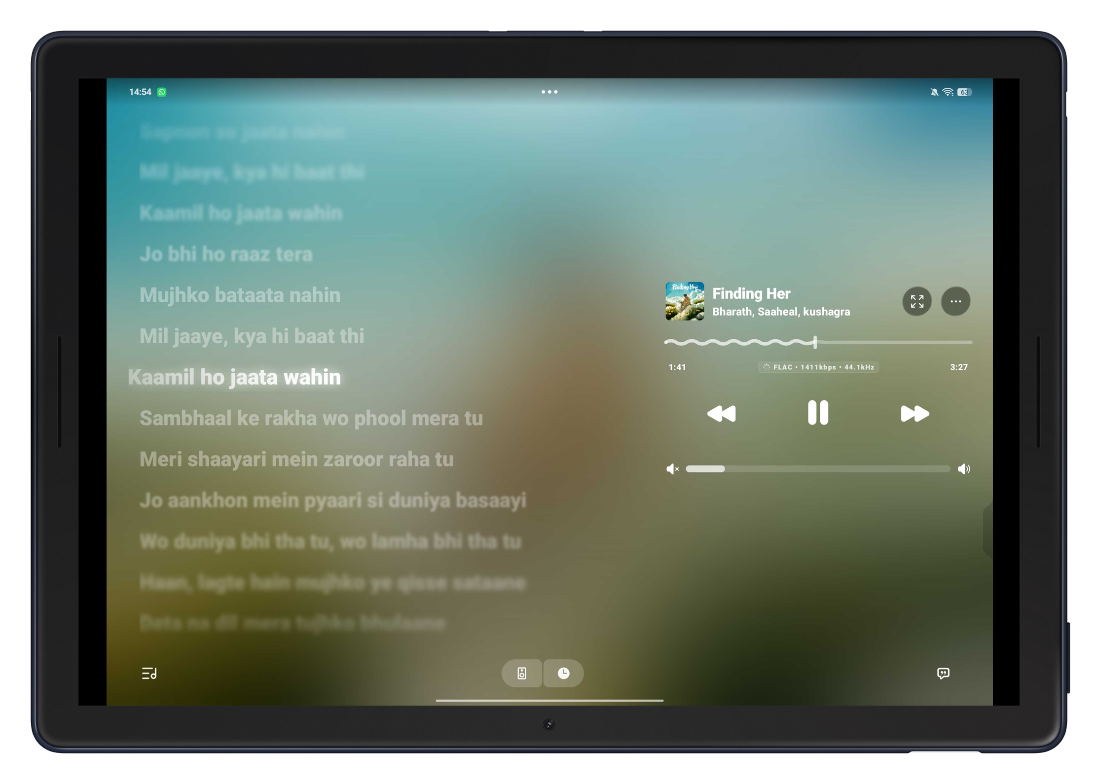 Convx tablet lyrics view alongside playback controls