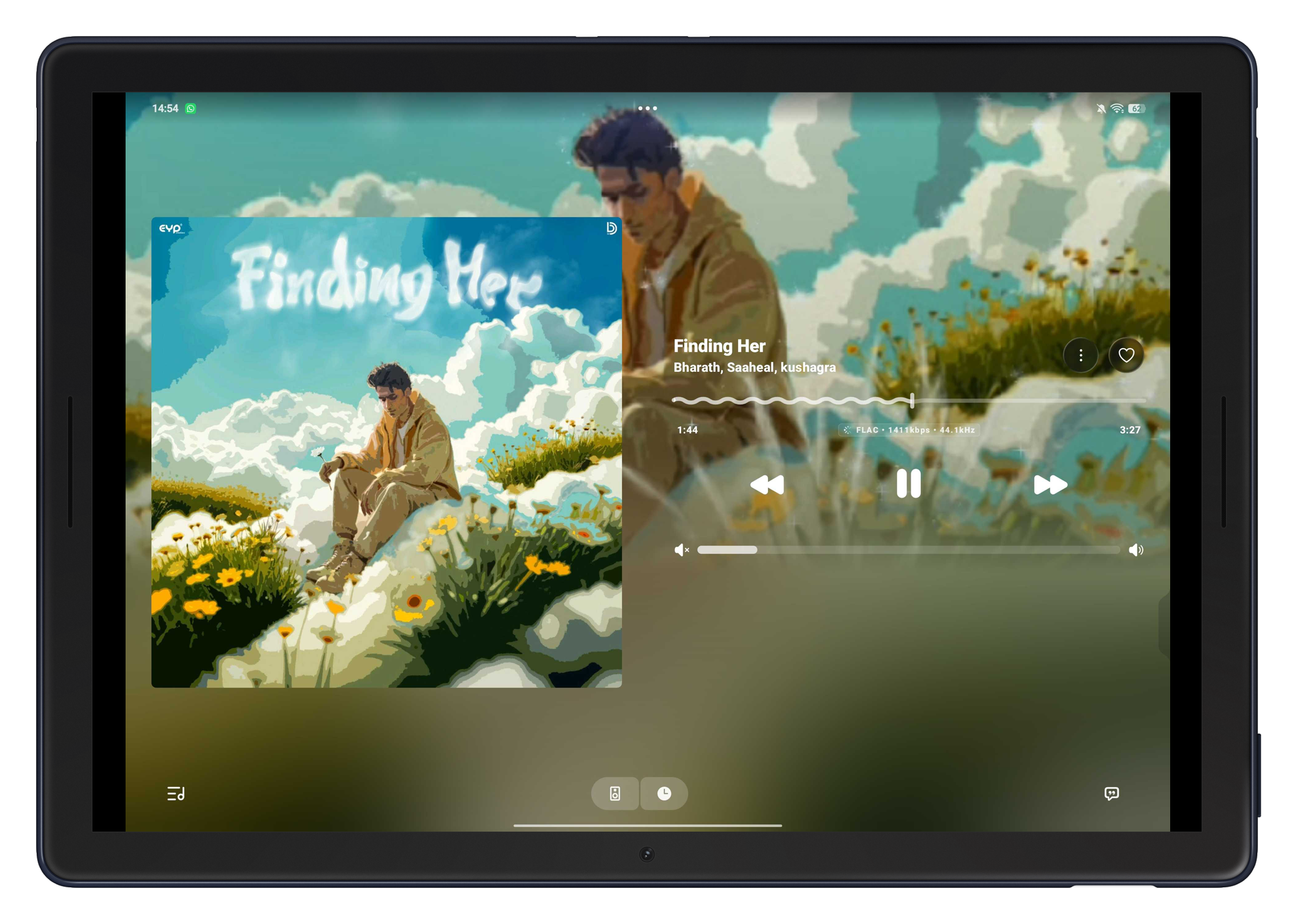 Convx tablet player with split artwork and controls layout