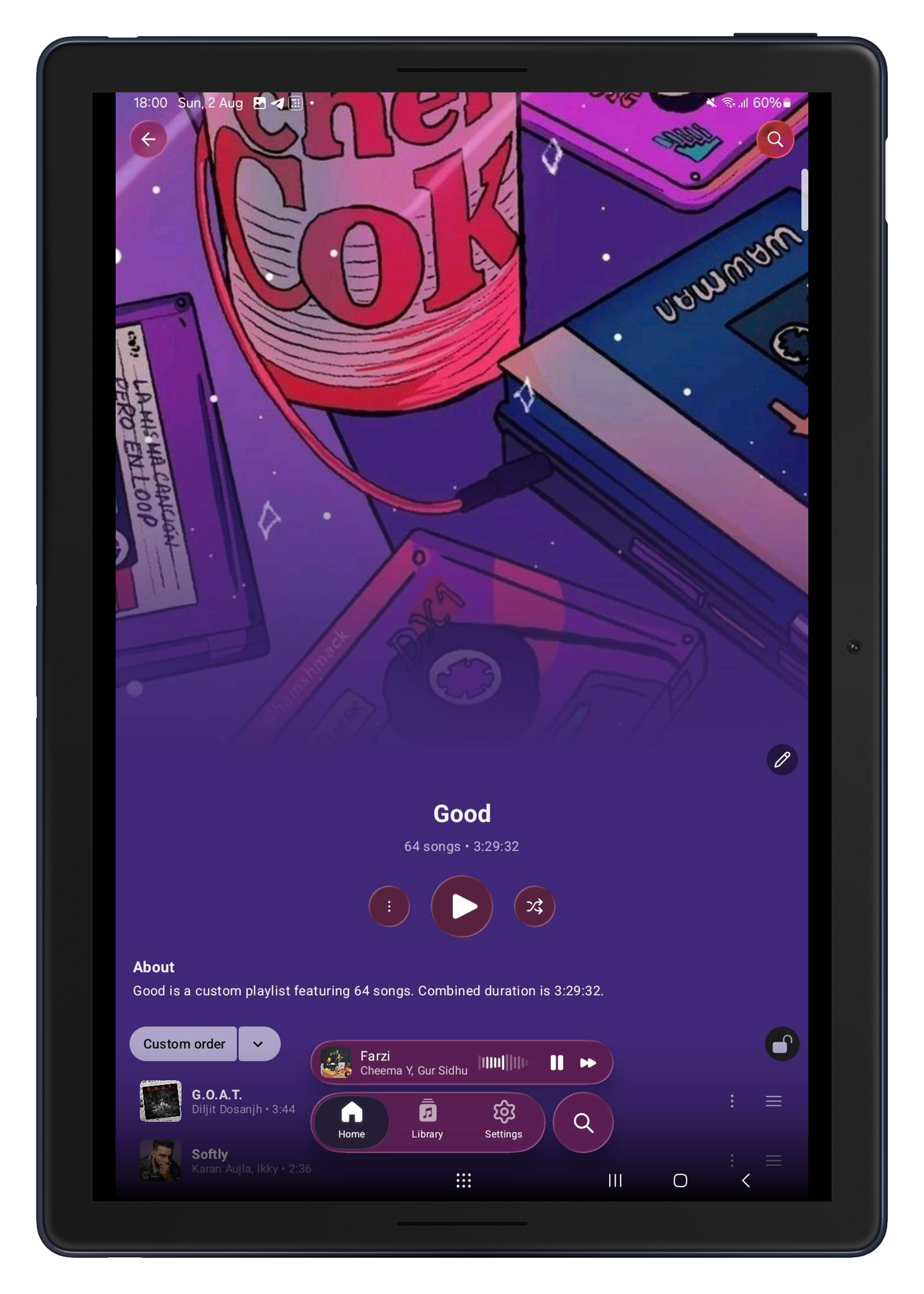 Convx custom playlist page with editable cover art