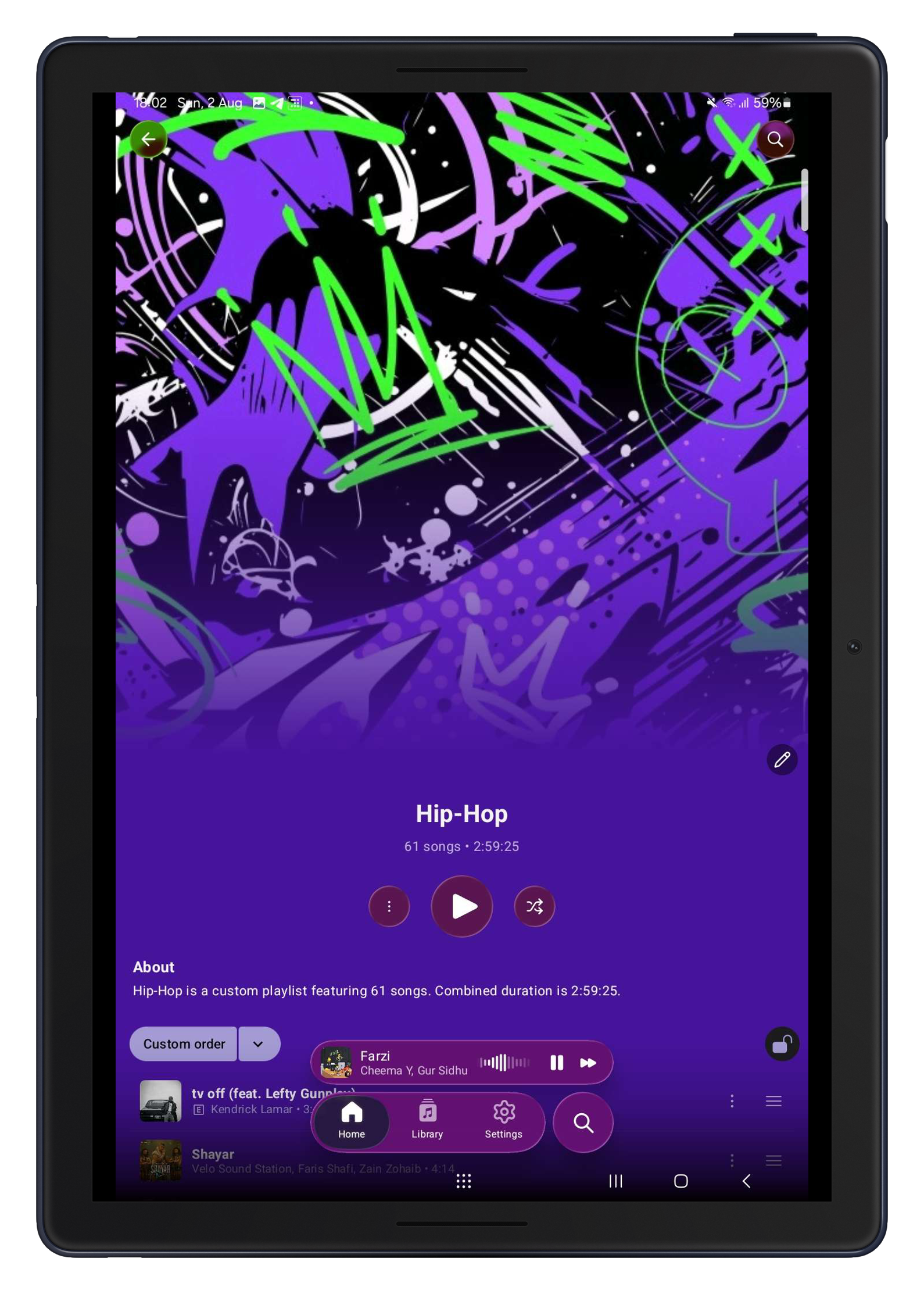 Convx custom hip-hop playlist page on a tablet