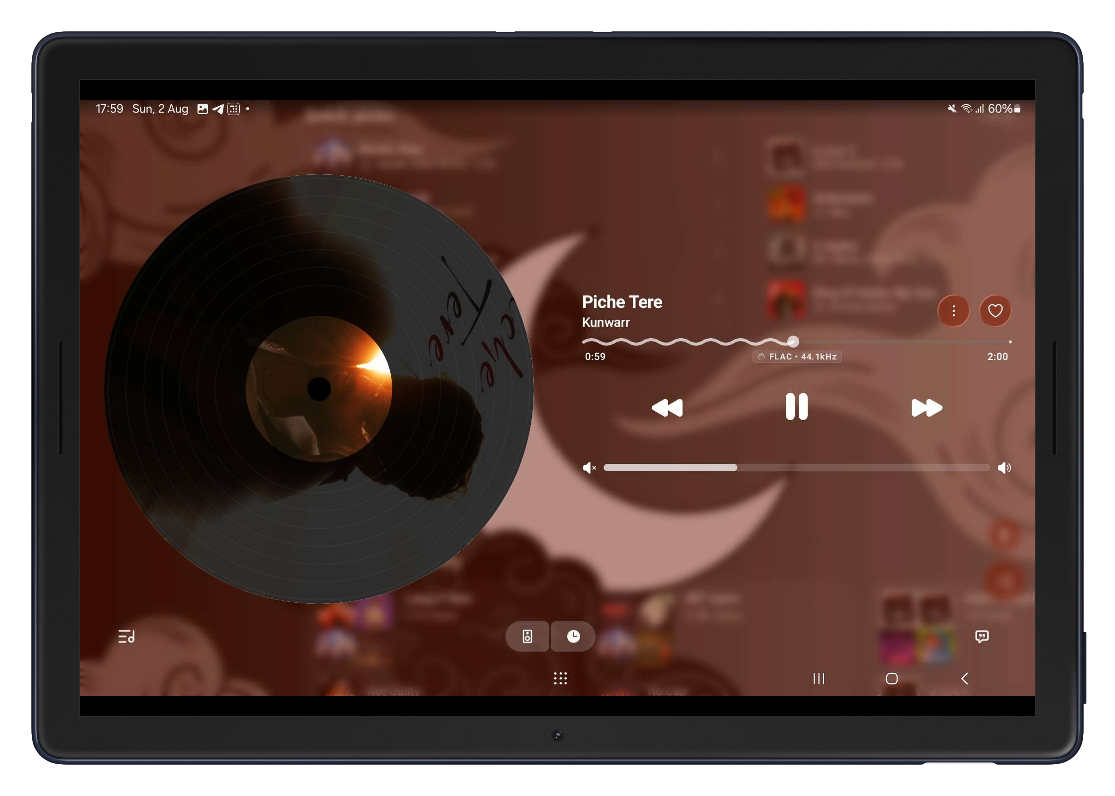 Convx vinyl record artwork mode on a tablet